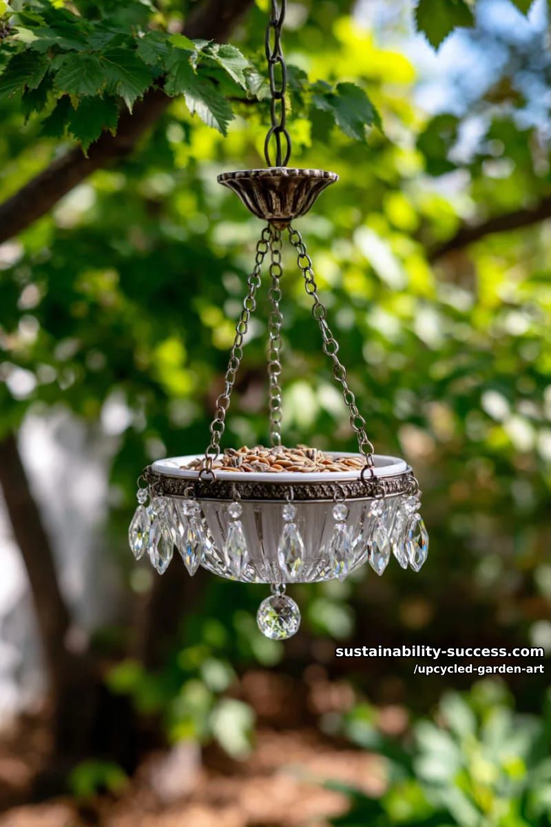 hanging chandelier bird feeder fashioned from vintage crystal pieces 1
