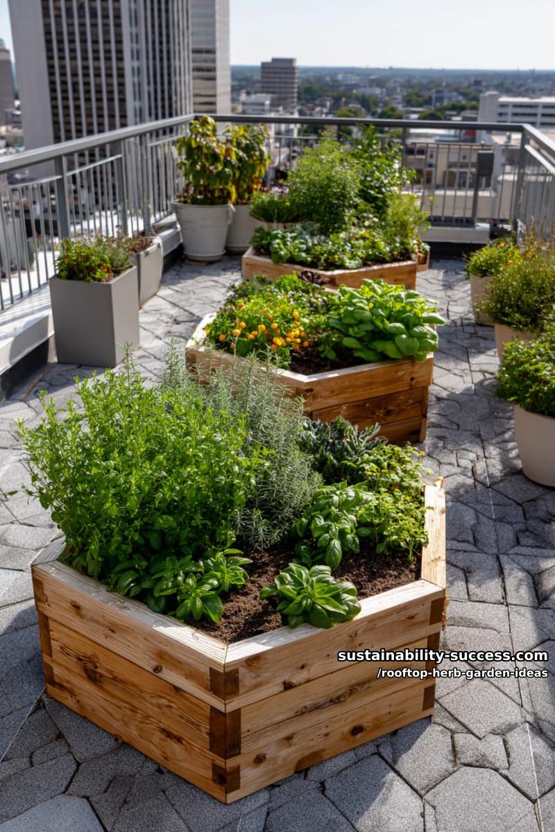 honeycomb patterned beds with alternating herbs and small veggies 1