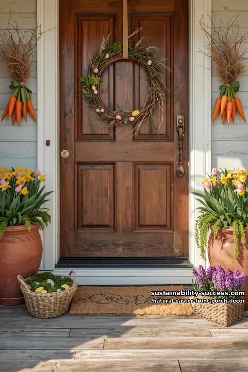 jute-wrapped carrot bundles hanging beside the door for playful texture 1