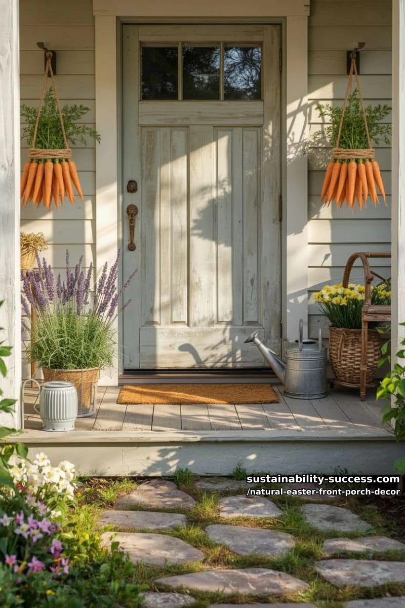 jute-wrapped carrot bundles hanging beside the door for playful texture 1