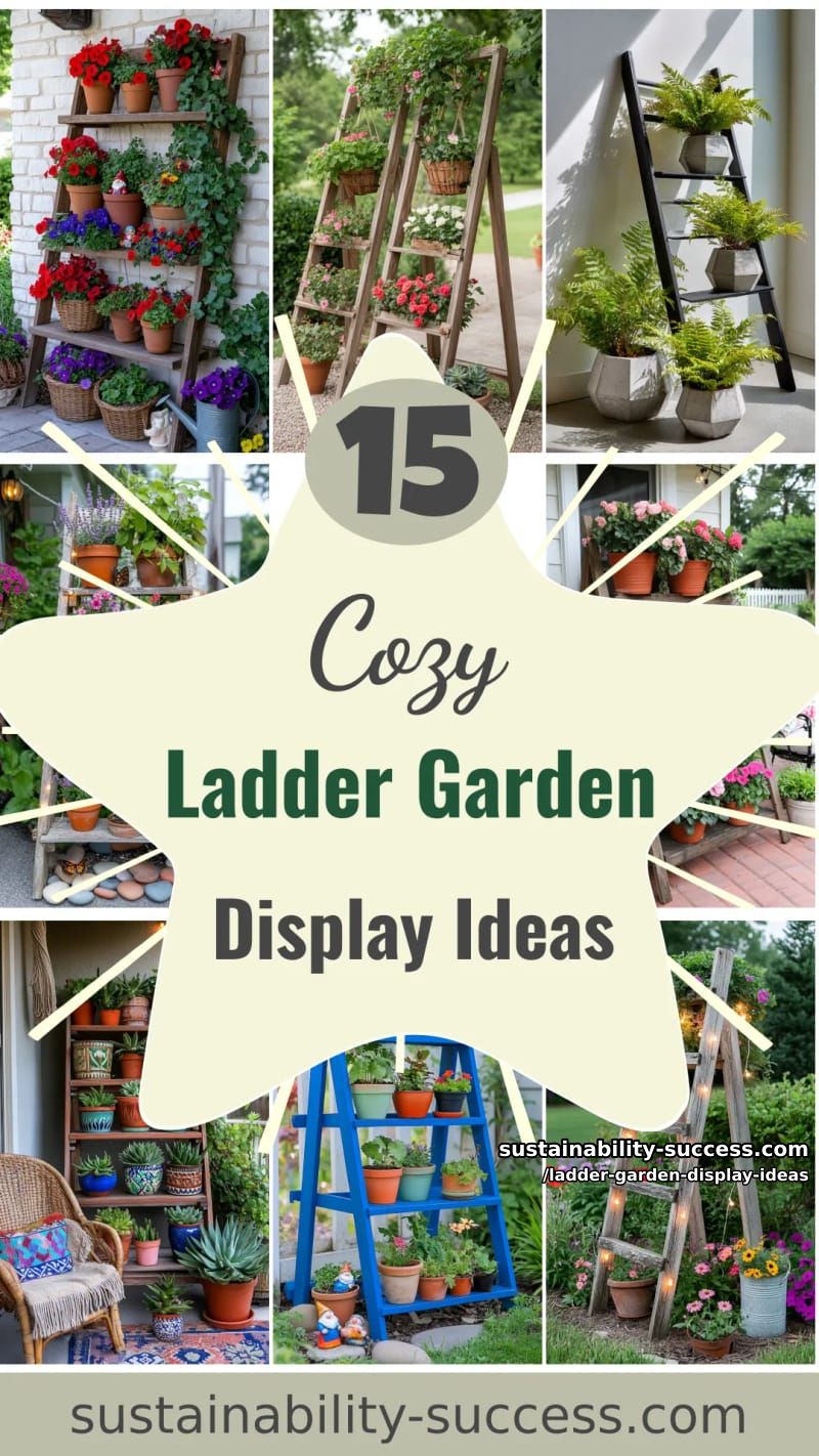 15 Cozy Ladder Garden Display Ideas to Elevate Your Space 48 Ladder Garden Display Ideas - Collage 47