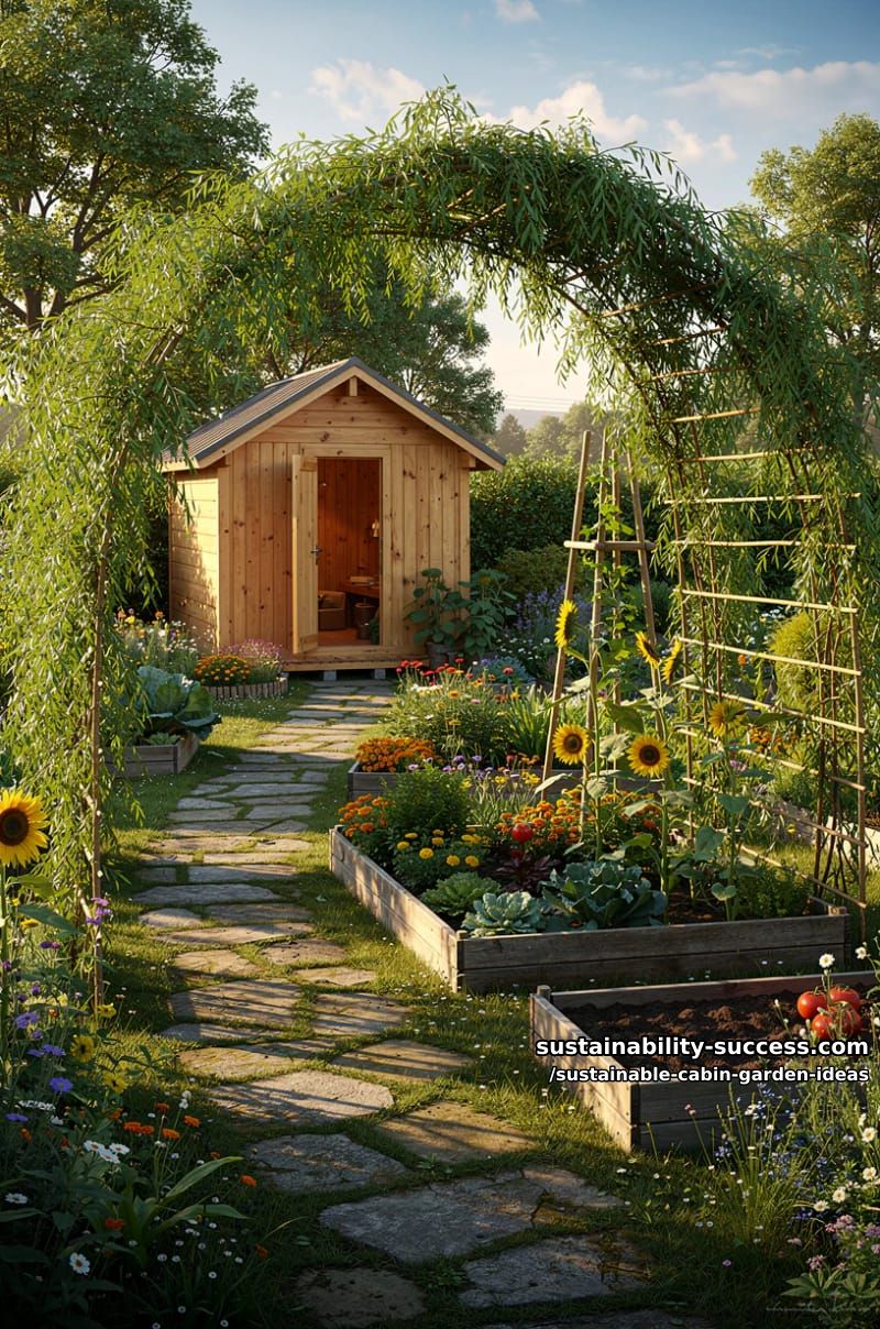 living willow tunnel connecting cabin to the garden for a magical entrance 1