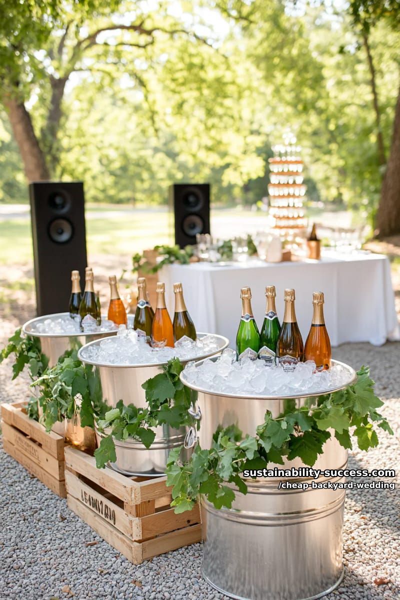 metal tubs with iced drinks and vines for festive outdoor events 1