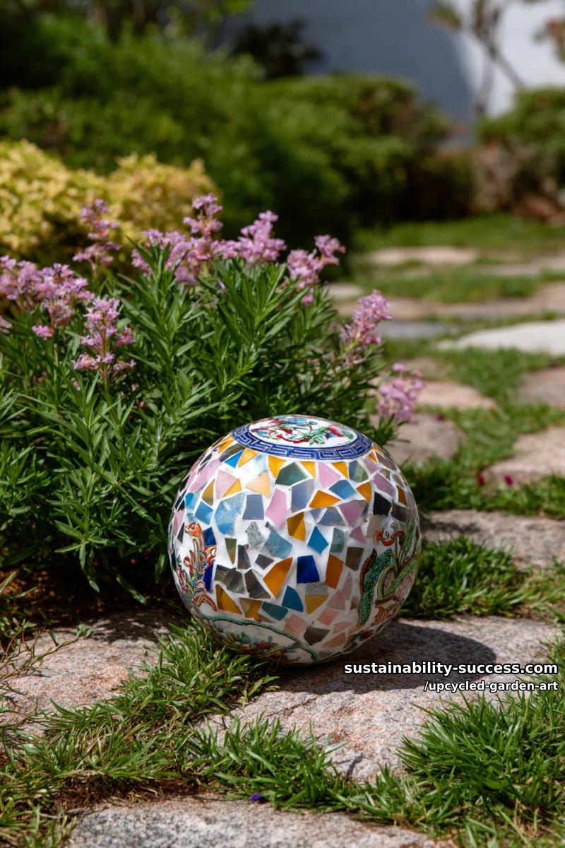 mosaic garden ball made from broken china and vibrant glass 1