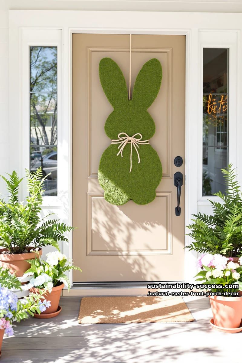 moss-covered bunny silhouette wreath with twine bow for rustic spring charm 1