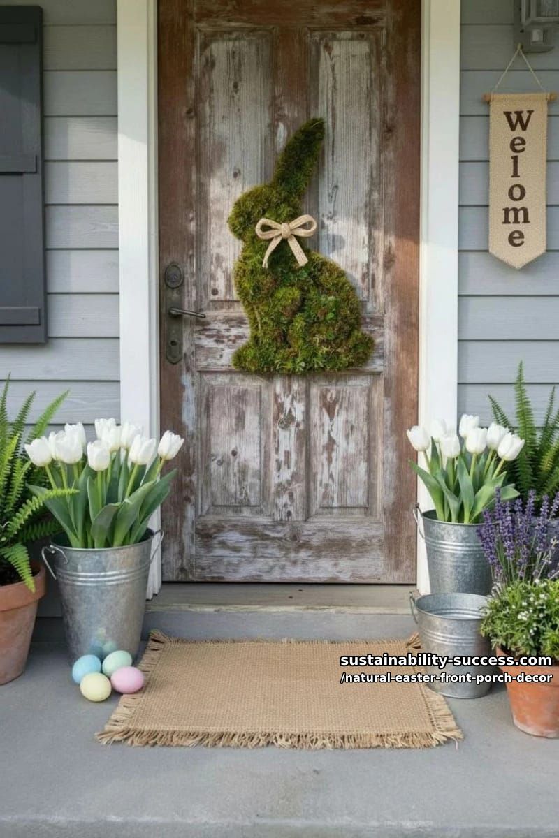 moss-covered bunny silhouette wreath with twine bow for rustic spring charm 1