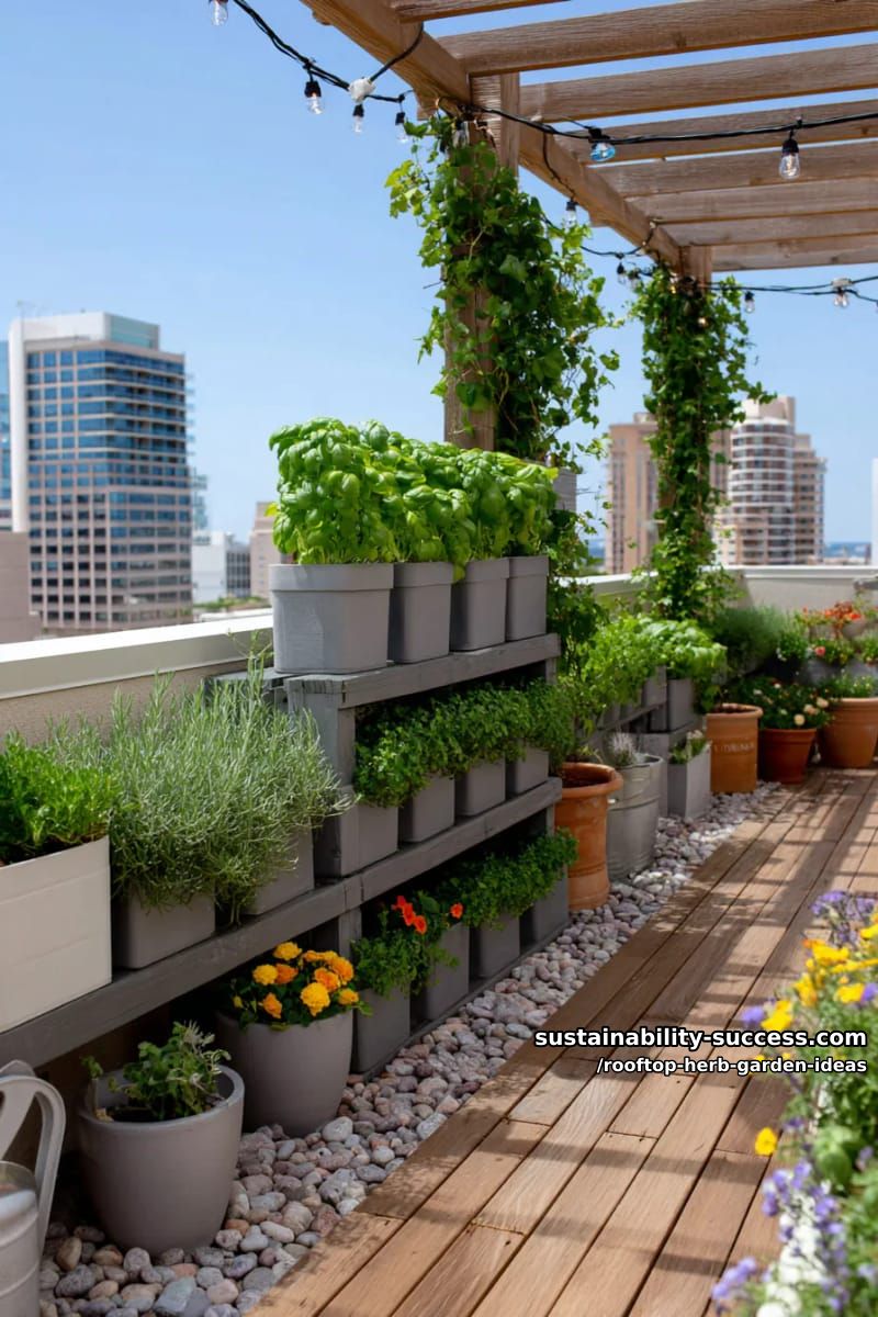 multi-level planter towers with sun-loving herbs and edible nasturtiums 1