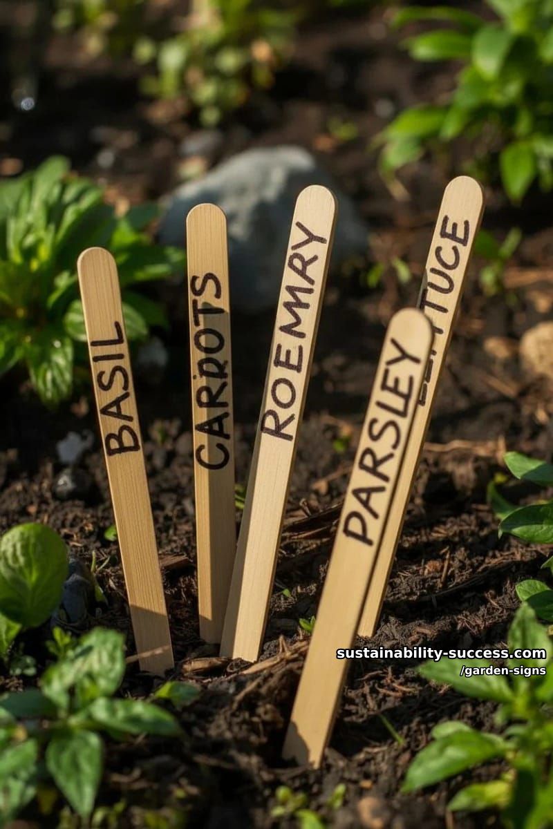 natural wooden stick garden markers with handwritten plant names 1