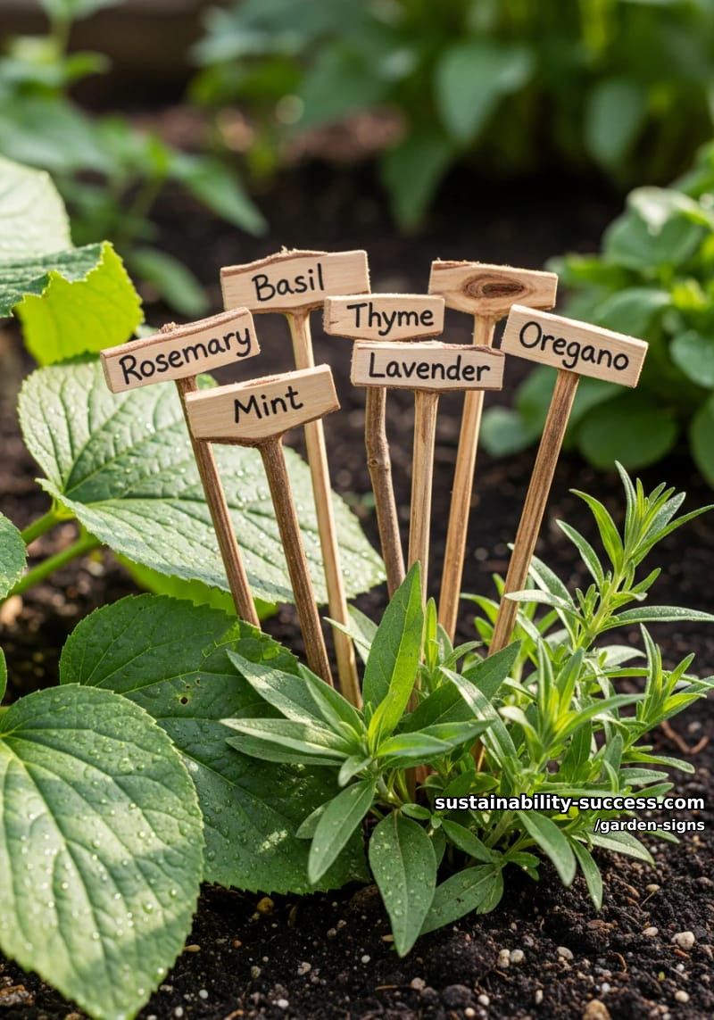 natural wooden stick garden markers with handwritten plant names 1