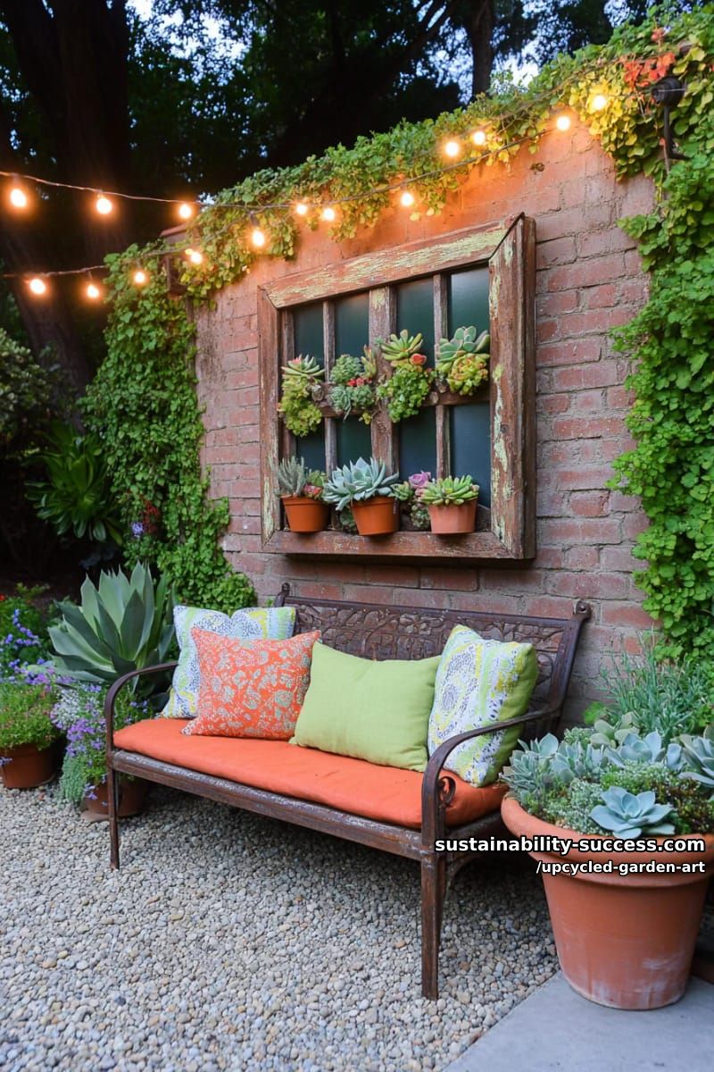 old window frame vertical succulent planter wall with moss 1