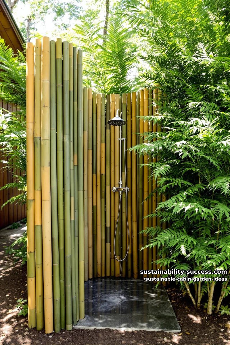 outdoor shower built from bamboo and surrounded by privacy ferns 1