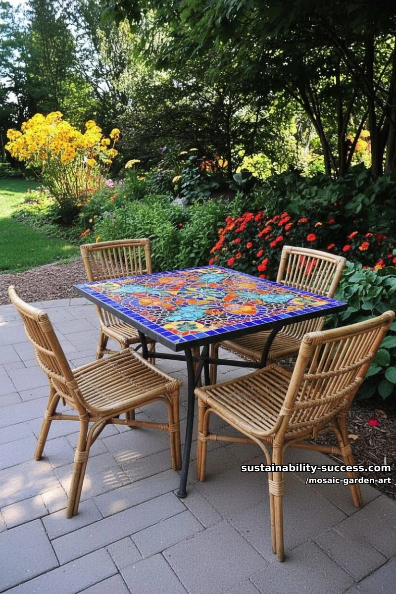outdoor table covered in a vibrant multicolored glass tile mosaic 1