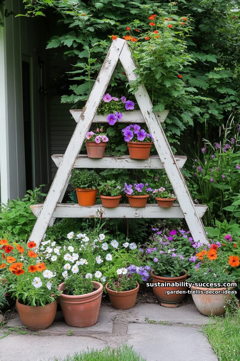 painted recycled-wood a-frame trellis surrounded by wildflowers 1