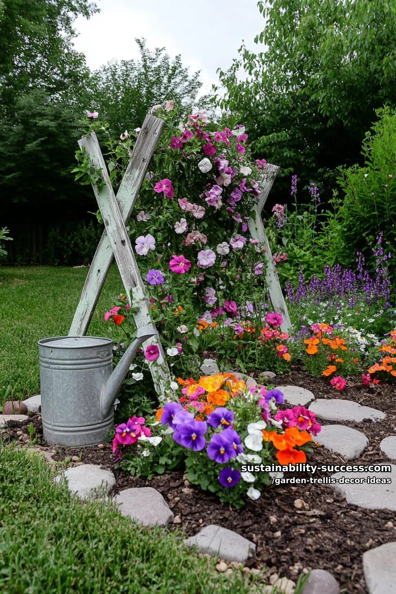 painted recycled-wood a-frame trellis surrounded by wildflowers 1