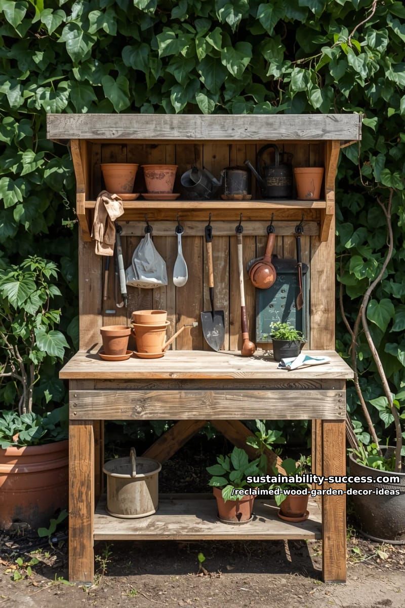 pallet potting bench with built-in shelves for pots and garden tools 1