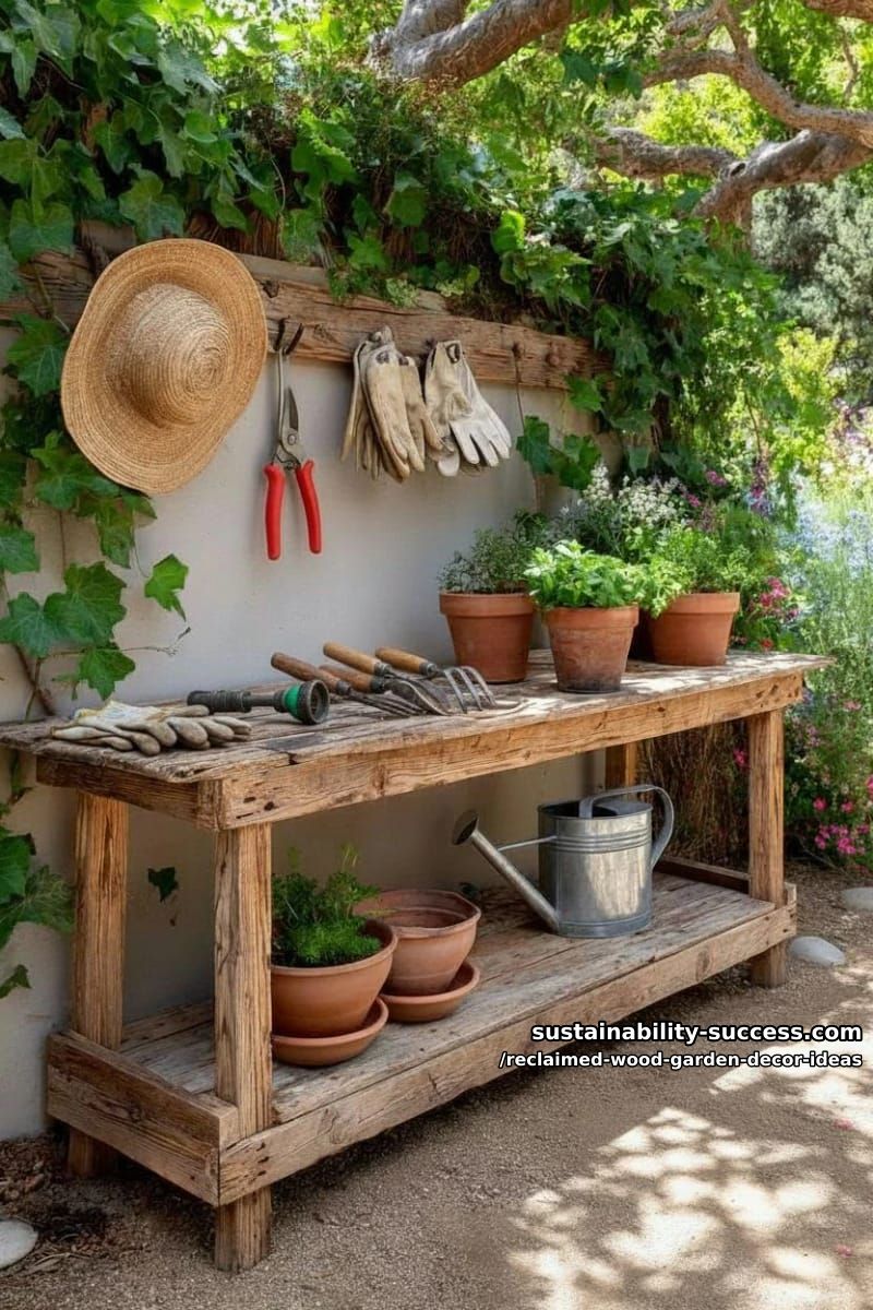 pallet potting bench with built-in shelves for pots and garden tools 1