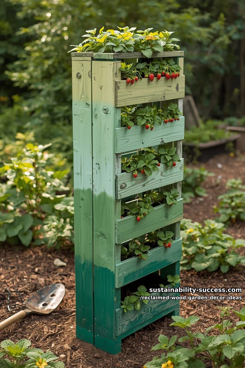 pallet vertical strawberry tower painted in ombré garden hues 1