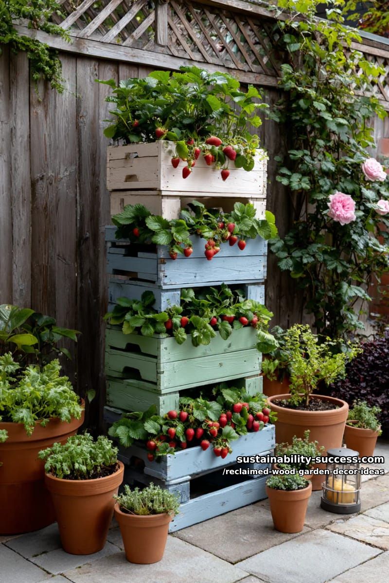 pallet vertical strawberry tower painted in ombré garden hues 1