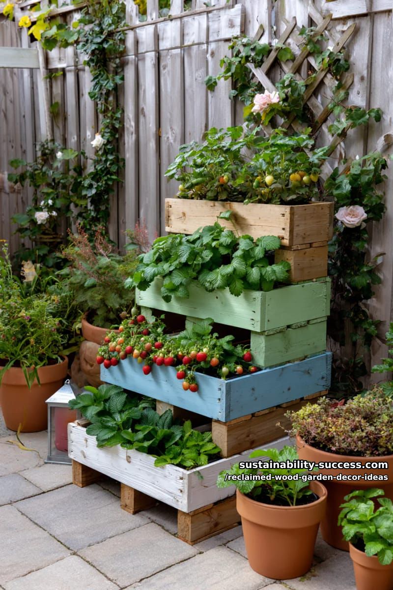 pallet vertical strawberry tower painted in ombré garden hues 1