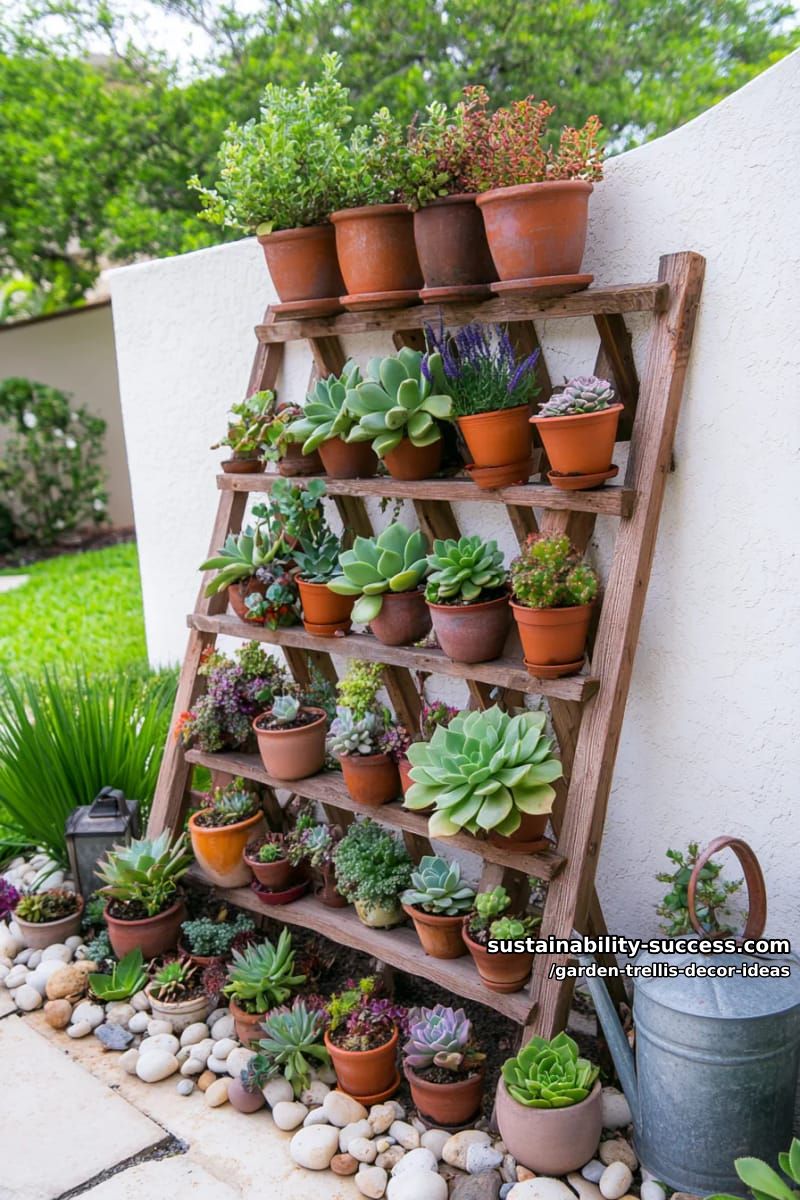 pallet wood trellis with mounted succulent planters 1