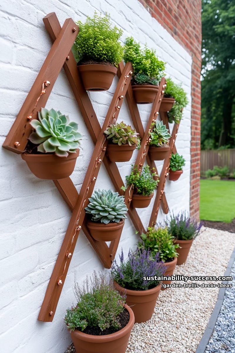 pallet wood trellis with mounted succulent planters 1