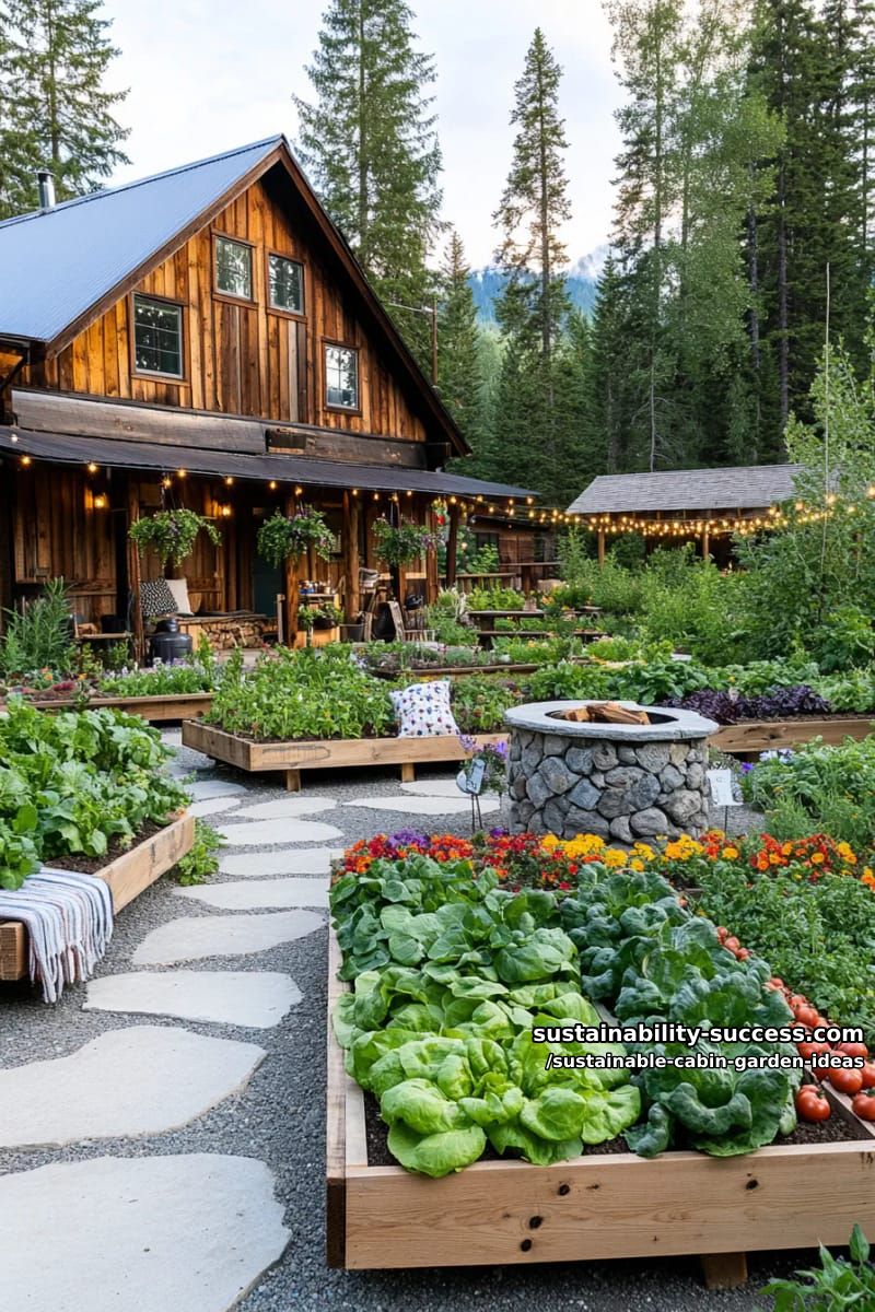 raised veggie beds made from reclaimed timber surrounding a fire pit 1