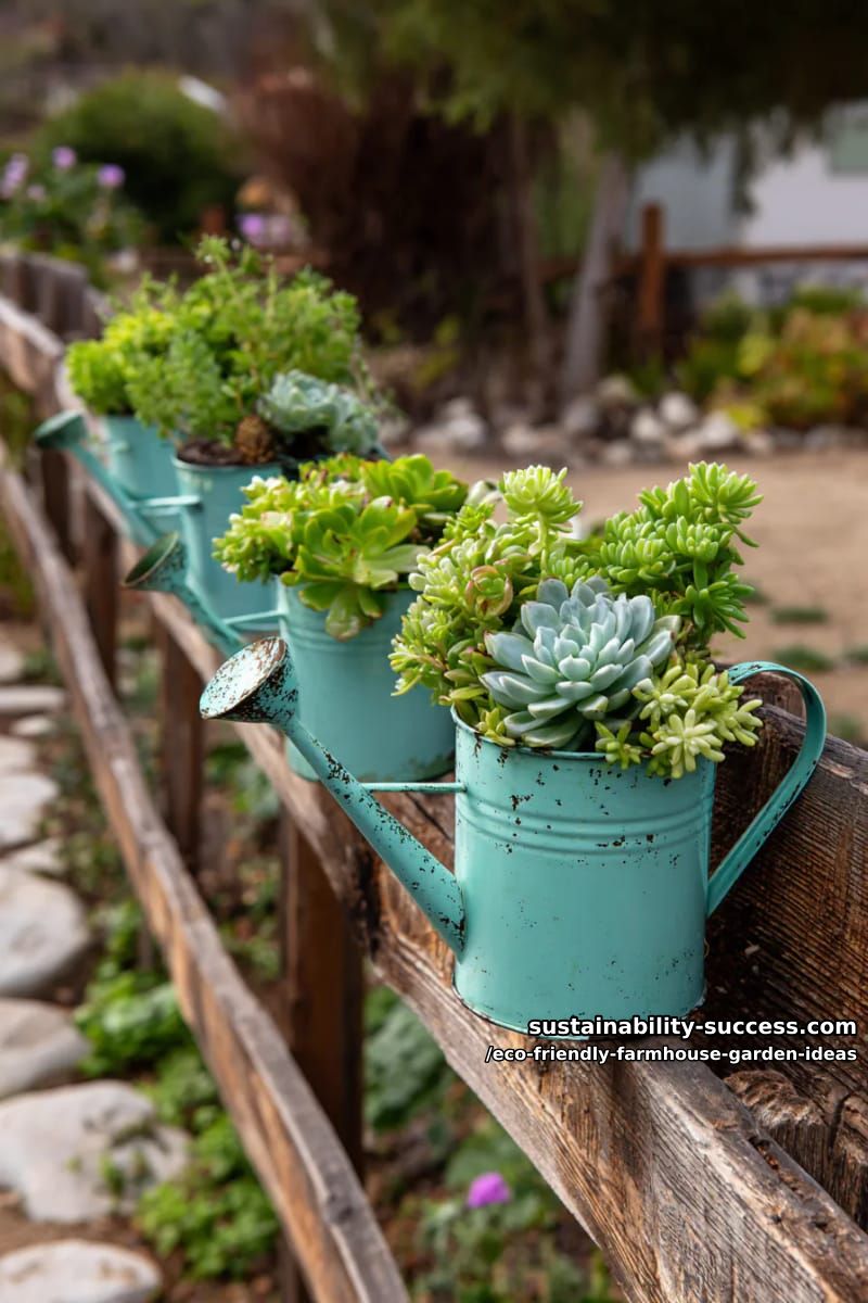 recycled tin watering cans transformed into whimsical vertical succulent gardens 1