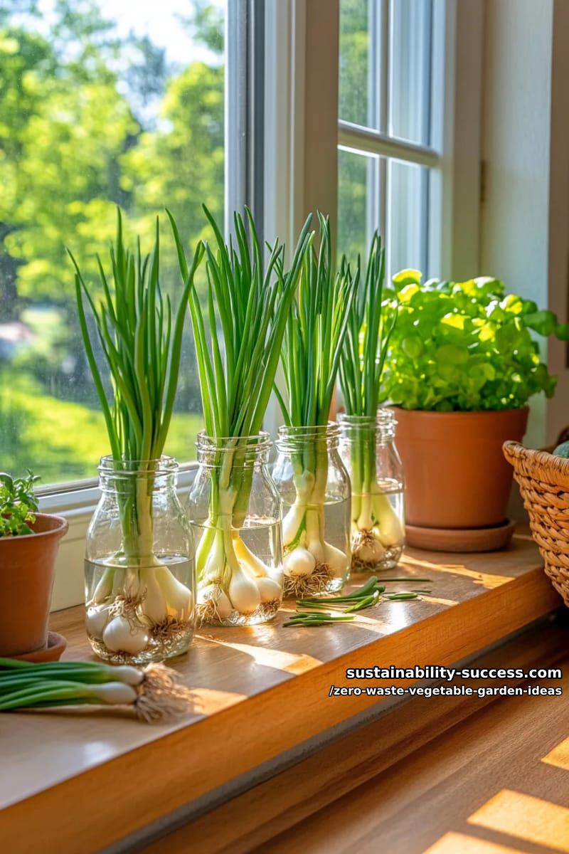regrow green onions in recycled glass jars on your kitchen windowsill 1
