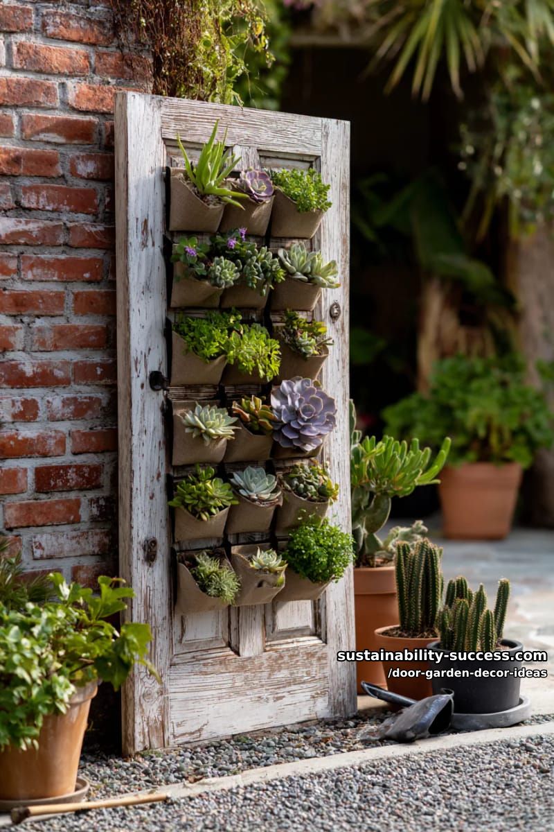 repurposed door as a mini succulent wall with pocket planters 1