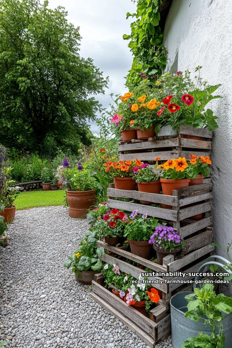 repurposed wooden crate herb towers overflowing with edible flowers and greens 1