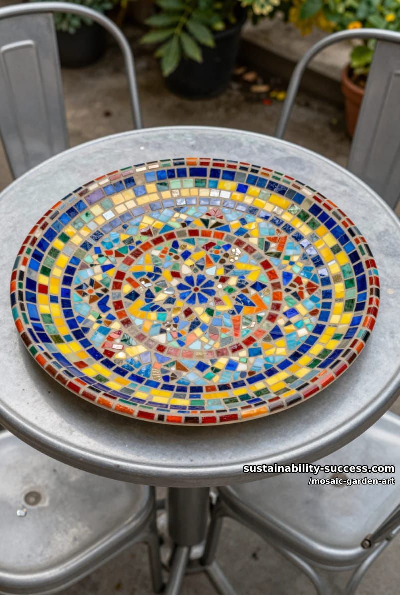 round ceramic dish with vibrant geometric and floral mosaic pattern 1