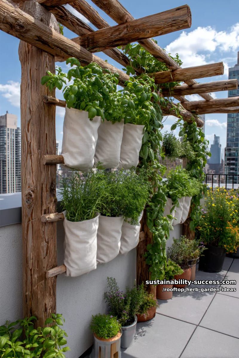 rustic trellis with climbing beans and herb pockets for urban coziness 1