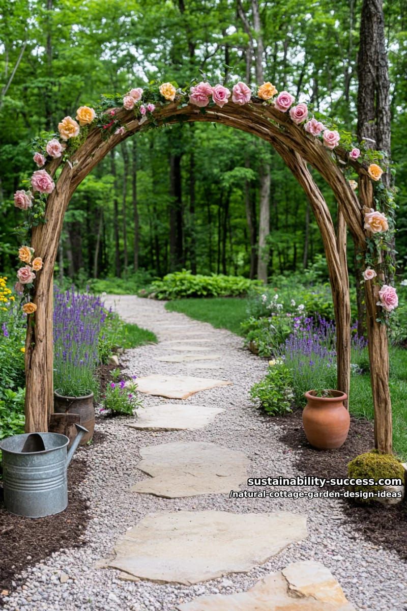 rustic wooden arches draped in climbing roses and fragrant honeysuckle 1
