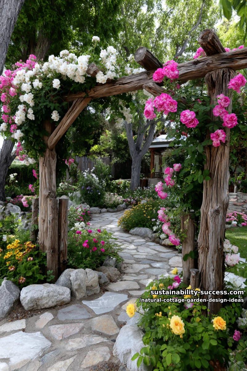 rustic wooden arches draped in climbing roses and fragrant honeysuckle 1