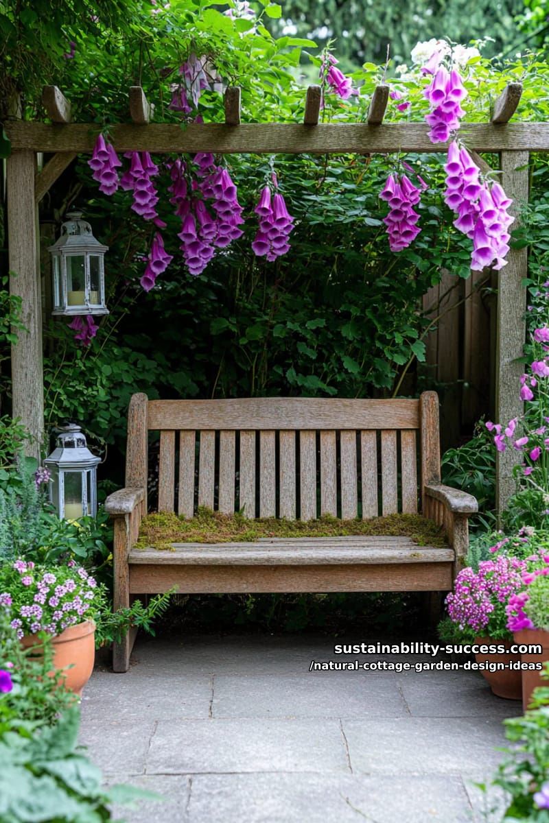 secret garden benches surrounded by wild foxgloves and feathery ferns 1