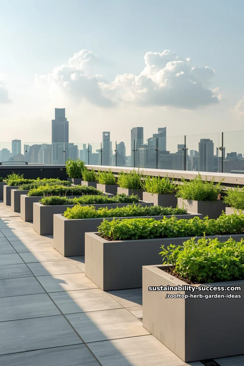 sleek concrete planters arranged for minimalist rooftop herb oasis 1