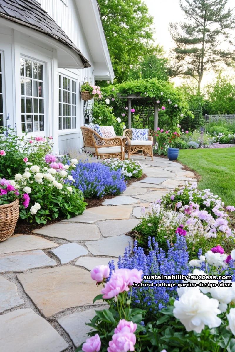 soft pastel garden beds overflowing with peonies, delphiniums, and daisies 1