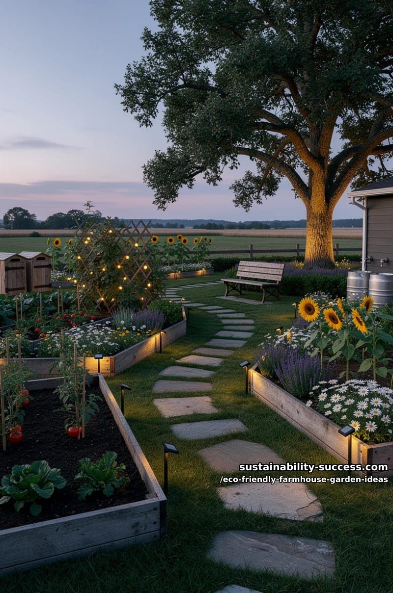 solar-powered fairy lights woven through pathways for magical nighttime garden strolls 1