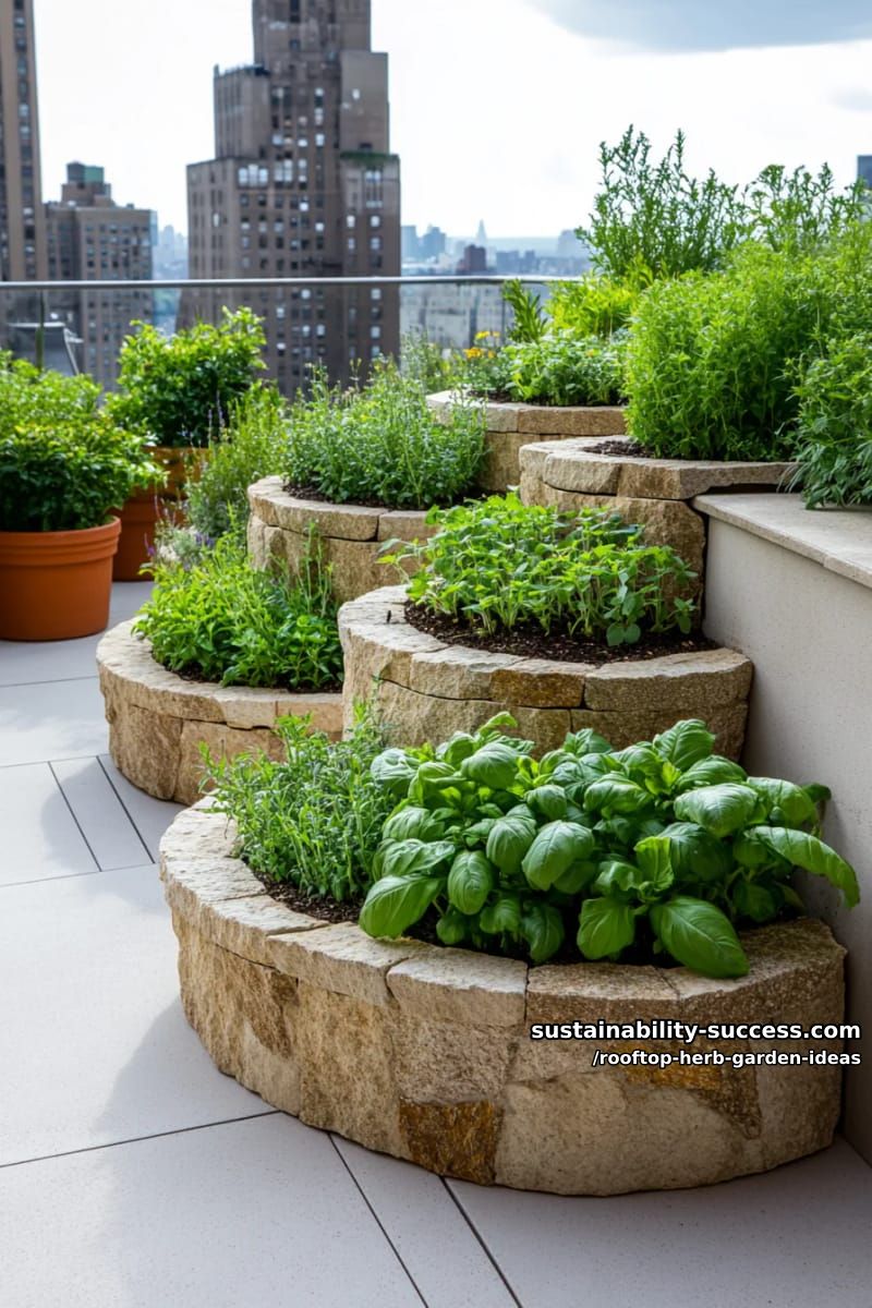 spiral herb garden using curved stone planters for a sculptural effect 1