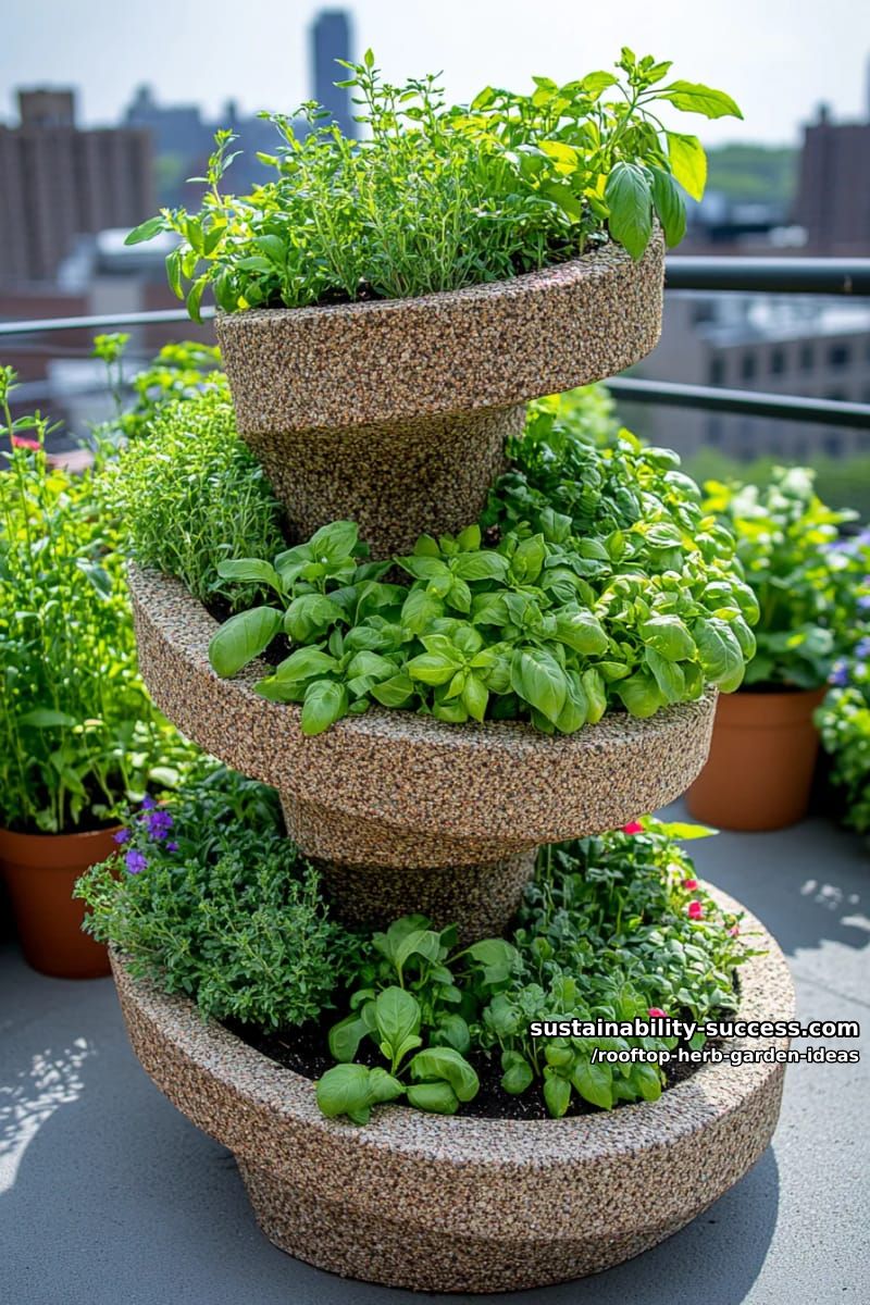 spiral herb garden using curved stone planters for a sculptural effect 1