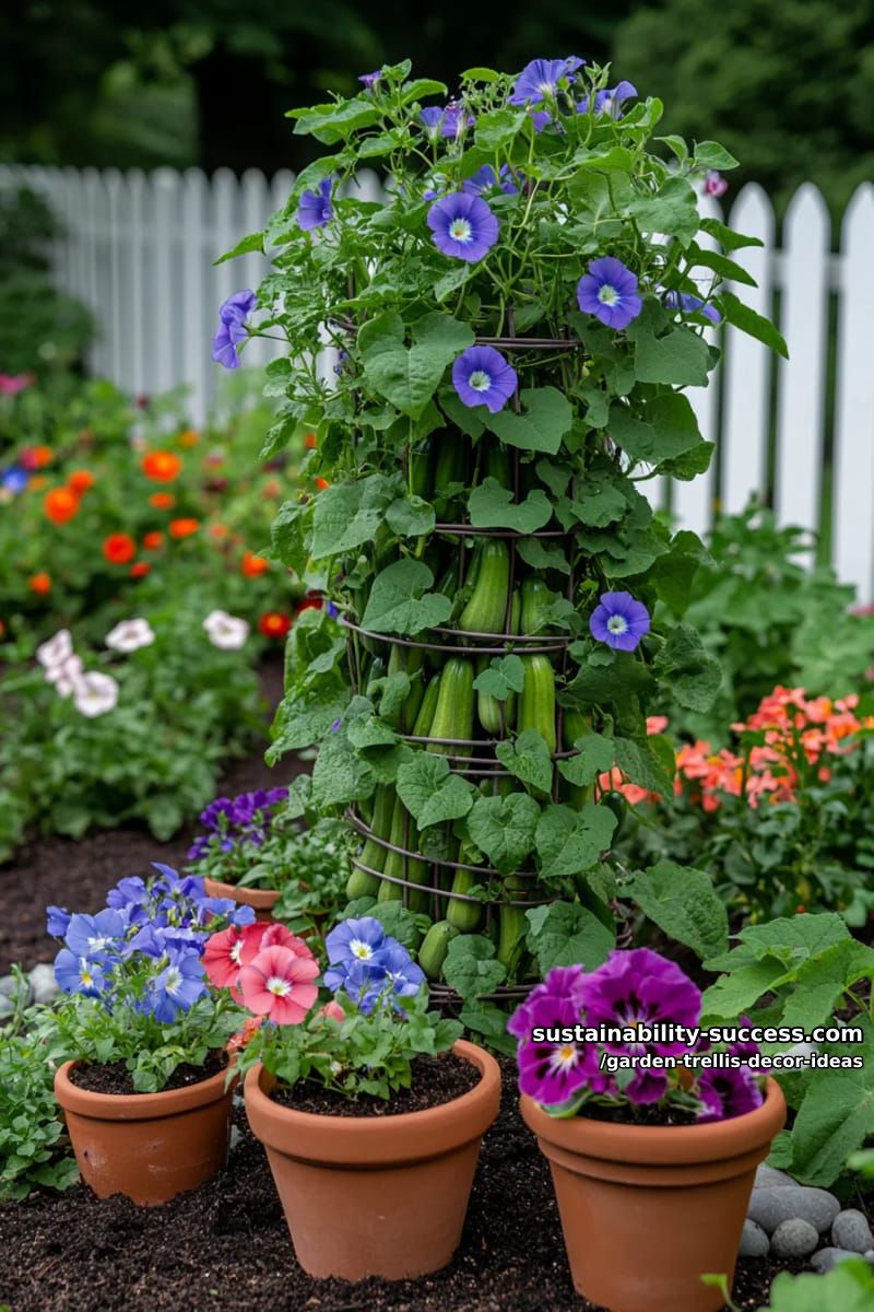 spiral wire trellis for training cucumbers and morning glories 1