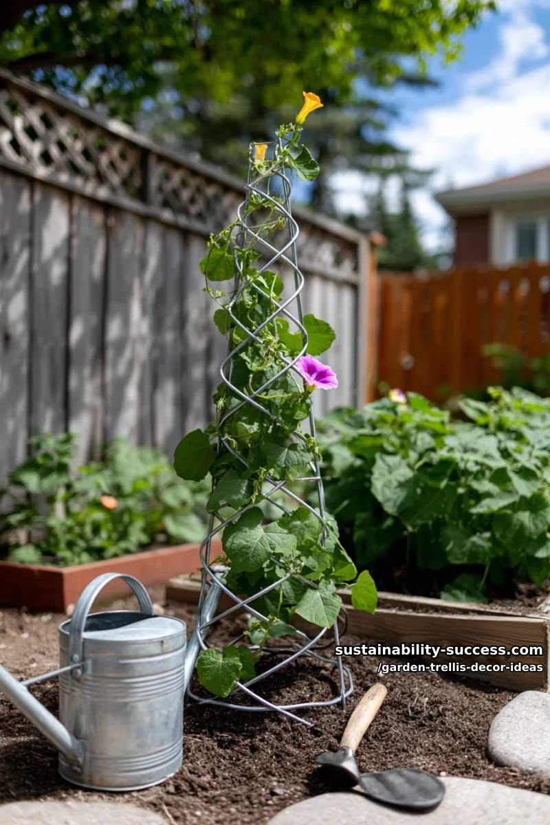 spiral wire trellis for training cucumbers and morning glories 1