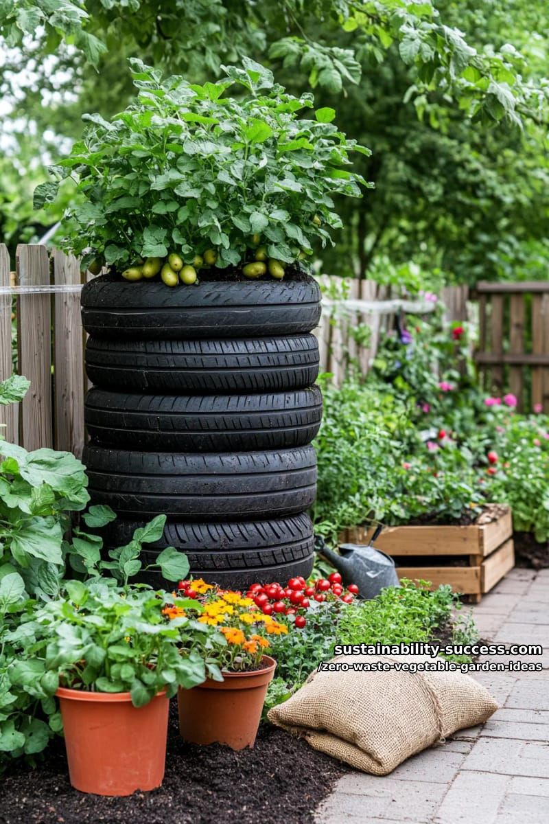 stack old tires to build a vertical potato tower in your backyard 1