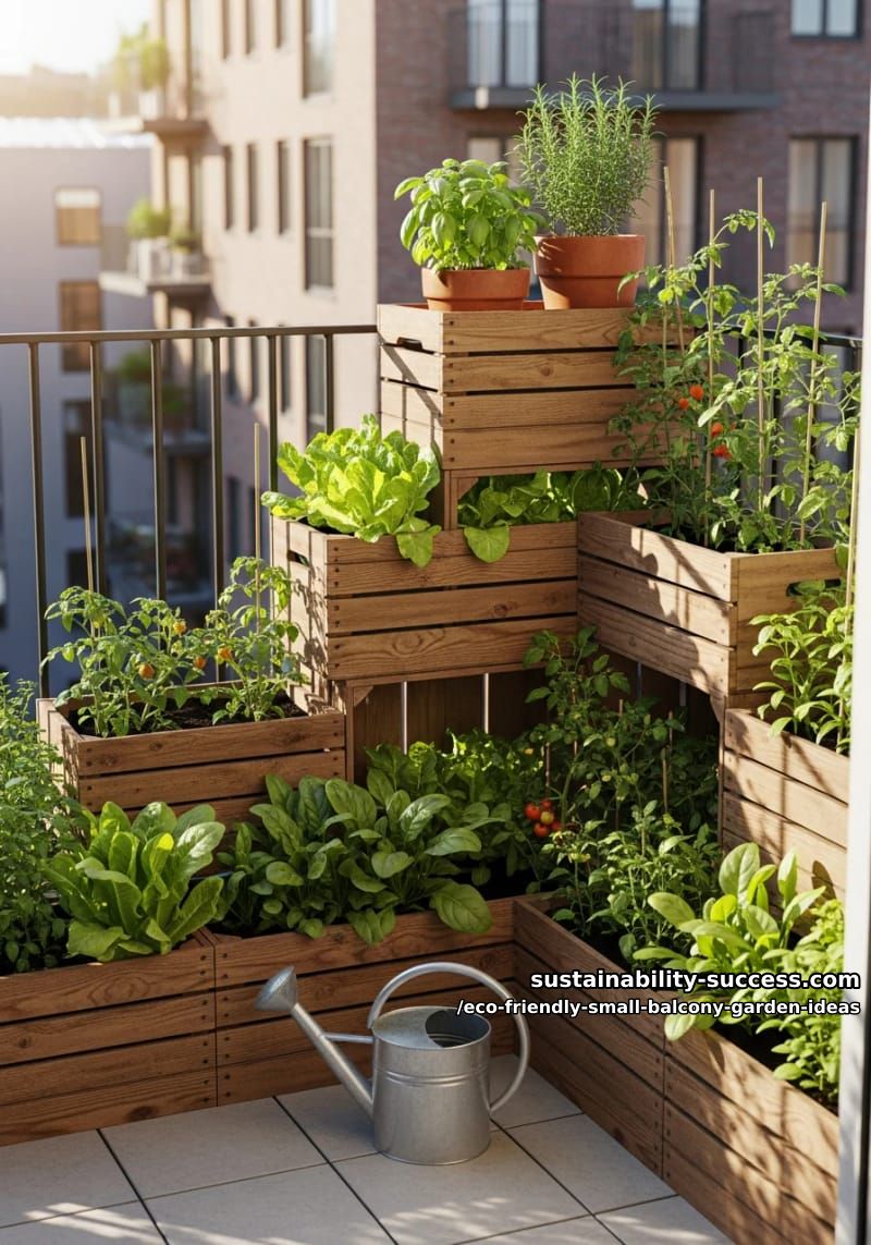stacked wooden crates for layered balcony vegetable gardens 1