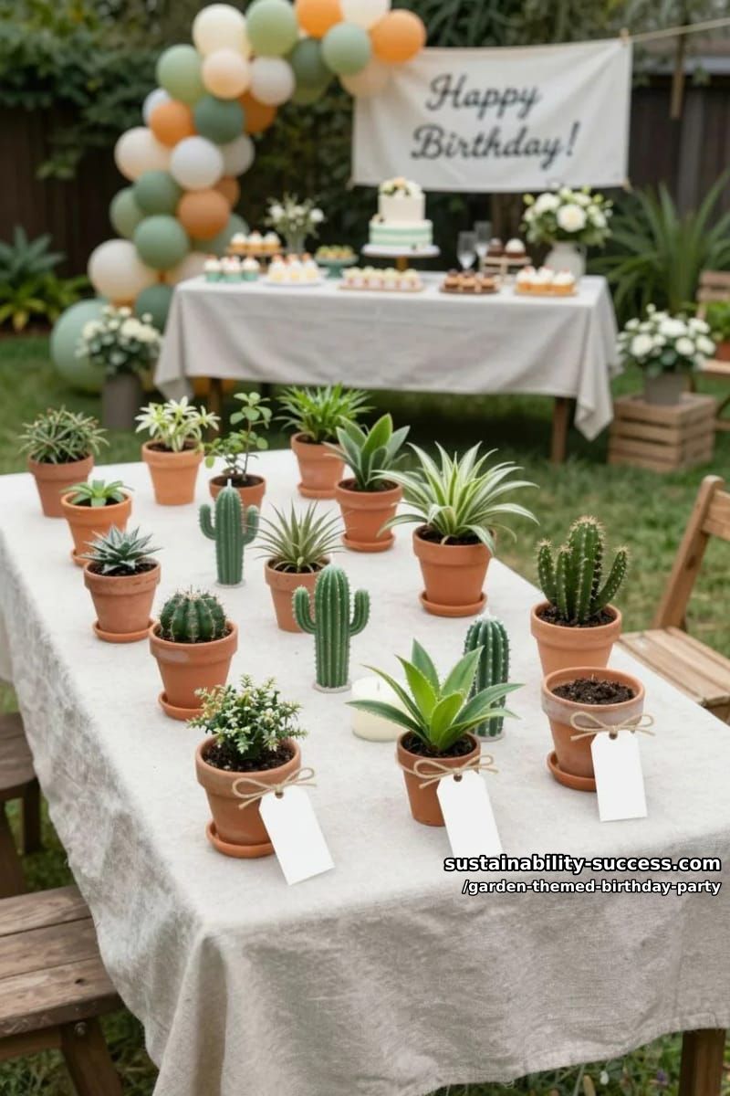tabletop with terracotta pots, houseplants, and cactus-shaped candles. 1