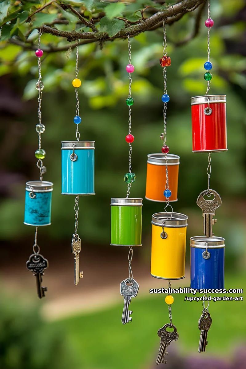 tin can wind chimes with upcycled keys and beads for sparkle 1