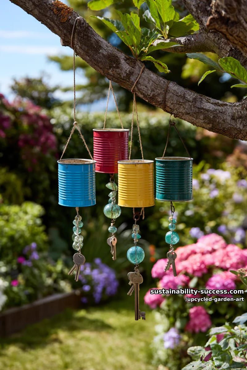tin can wind chimes with upcycled keys and beads for sparkle 1