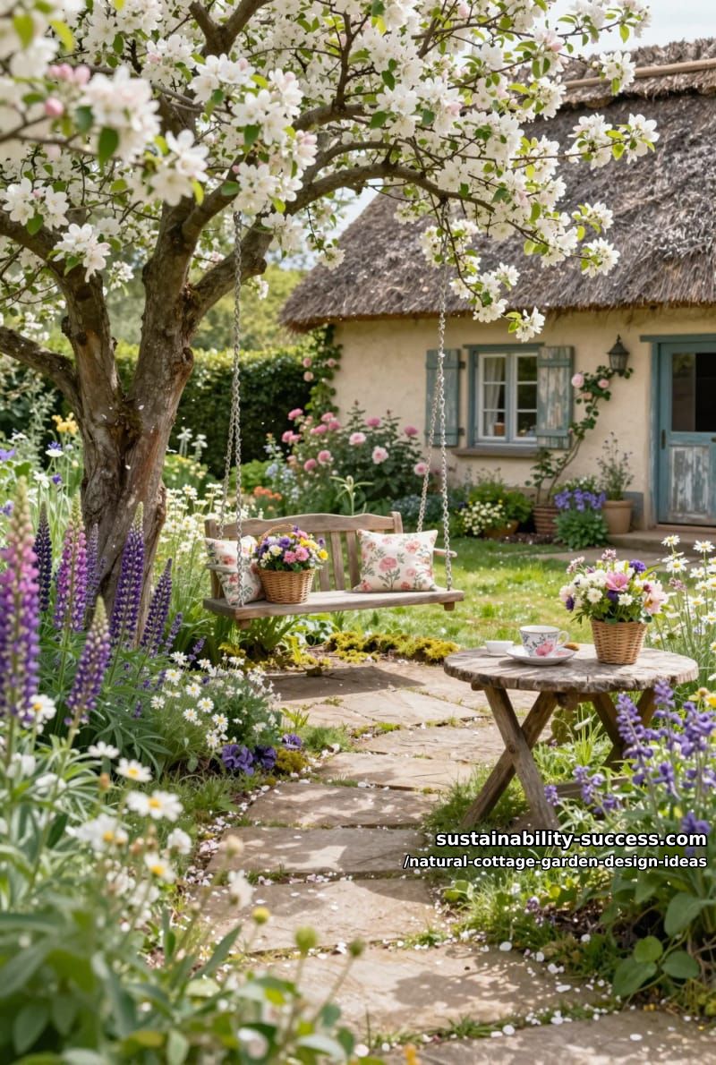 tucked-away garden swings beneath flowering apple or cherry trees 1