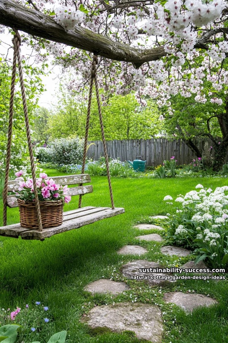 tucked-away garden swings beneath flowering apple or cherry trees 1