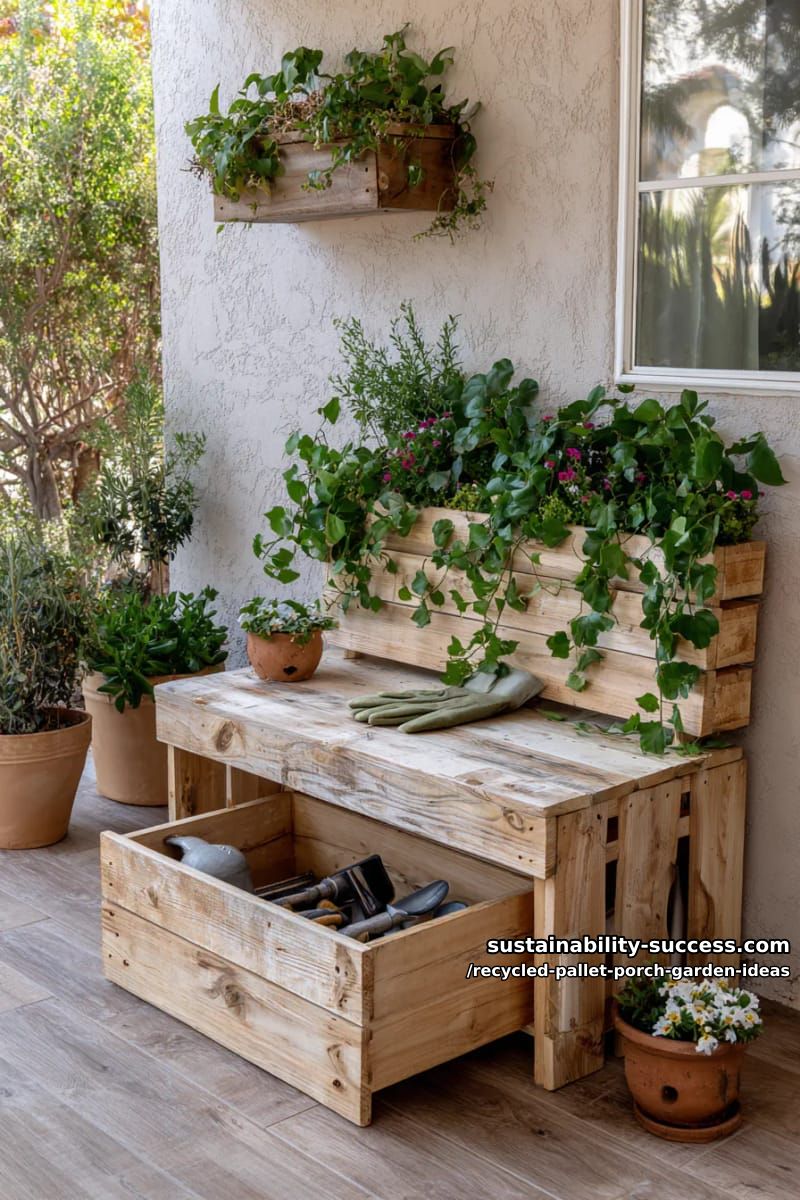 upcycled pallet planter bench with hidden storage for garden tools 1